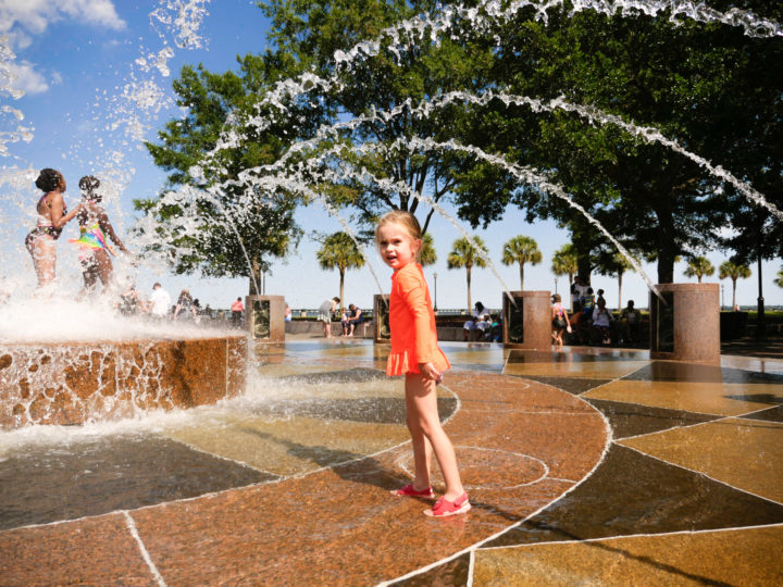 Eva Amurri Martino's daughter Marlowe running through the sprinklers in Charleston