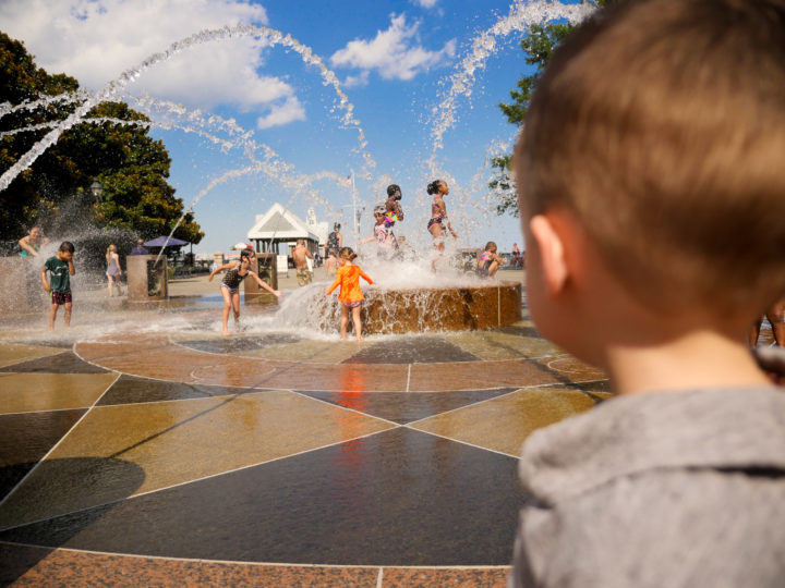 Eva Amurri Martino's daughter Marlowe running through the sprinklers in Charleston