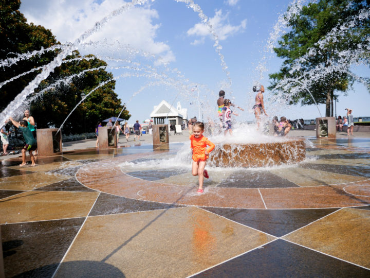 Eva Amurri Martino's daughter Marlowe running through the sprinklers in Charleston