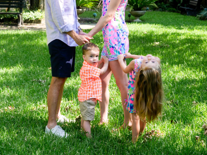 Eva Amurri Martino's son Major and daughter Marlowe pull onto their parents as they have a moment at the site of their 2011 wedding in Charleston.