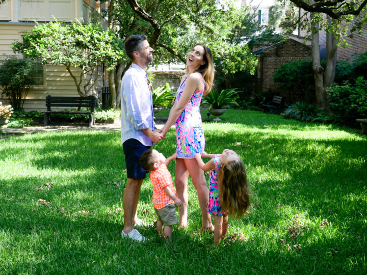 Eva Amurri Martino's son Major and daughter Marlowe pull onto their parents as they have a moment at the site of their 2011 wedding in Charleston.