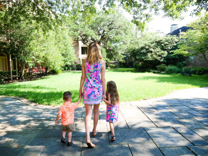 Eva Amurri Martino walks through the site of her 2011 wedding to Kyle Martino with their two children Marlowe and Major