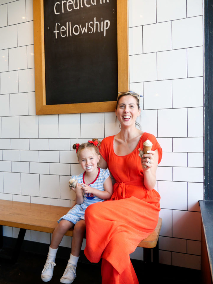 Eva Amurri Martino poses with her daughter Marlowe in Charleston while eating ice cream