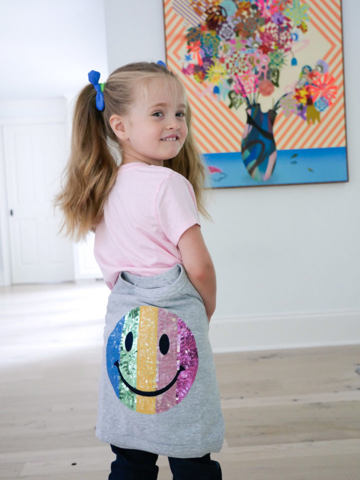 Eva Amurri Martino's daughter Marlowe wears a smiley sweatshirt from Gymboree