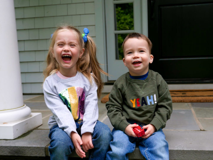 Eva Amurri Martino's kids Marlowe and Major hang out in front of their Connecticut home