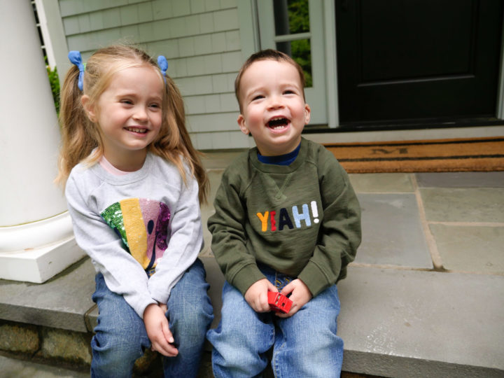 Eva Amurri Martino's kids Marlowe and Major hang out in front of their Connecticut home