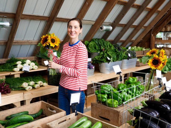 Eva Amurri Martino picks sunflowers in Bar Harbor, ME.