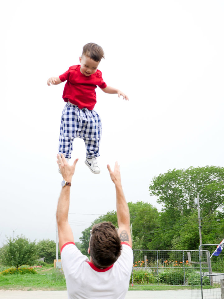 Eva Amurri Martino's husband Kyle throws their son Major in air in Bar Harbor, ME.