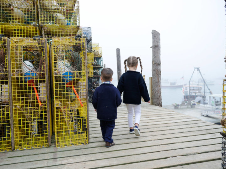 Eva Amurri Martino's kids Marlowe and Major walk around Bar Harbor in matching lobster sweaters.