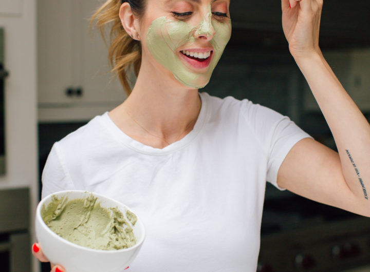 Eva Amurri Martino paints her face with a homemade DIY matcha and clay face mask at her home in Connecticut