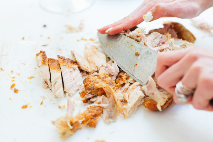 Eva Amurri Martino chops up rotisserie chicken