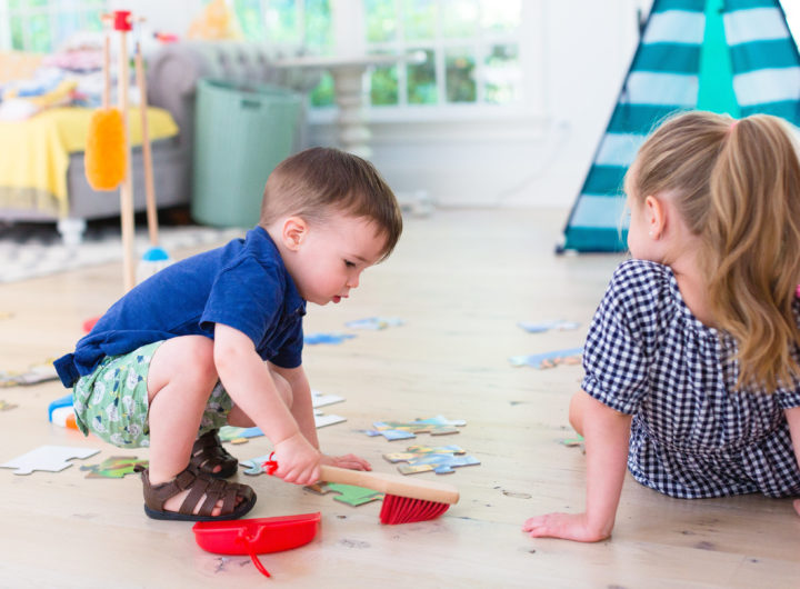 Eva Amurri Martino's son Major plays with his favorite cleaning set toy from Melissa & Doug