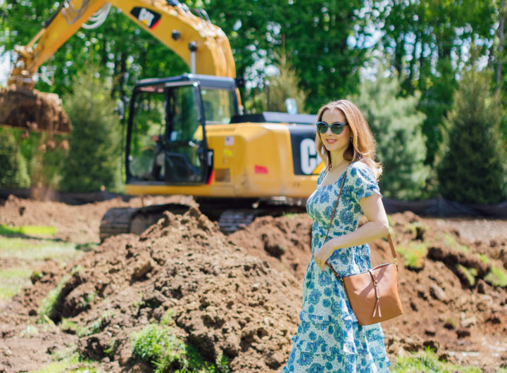Eva Amurri Martino walks thorugh the construction in backyard of her home