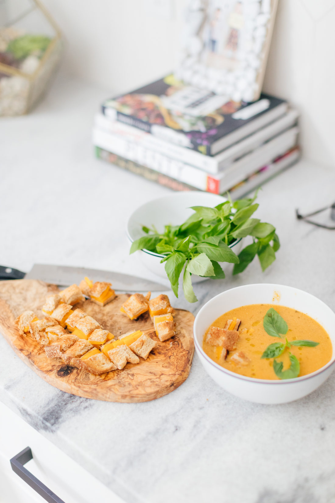 Eva Amurri Martino shares her Heirloom Tomato Soup With Grilled Cheese Croutons recipe