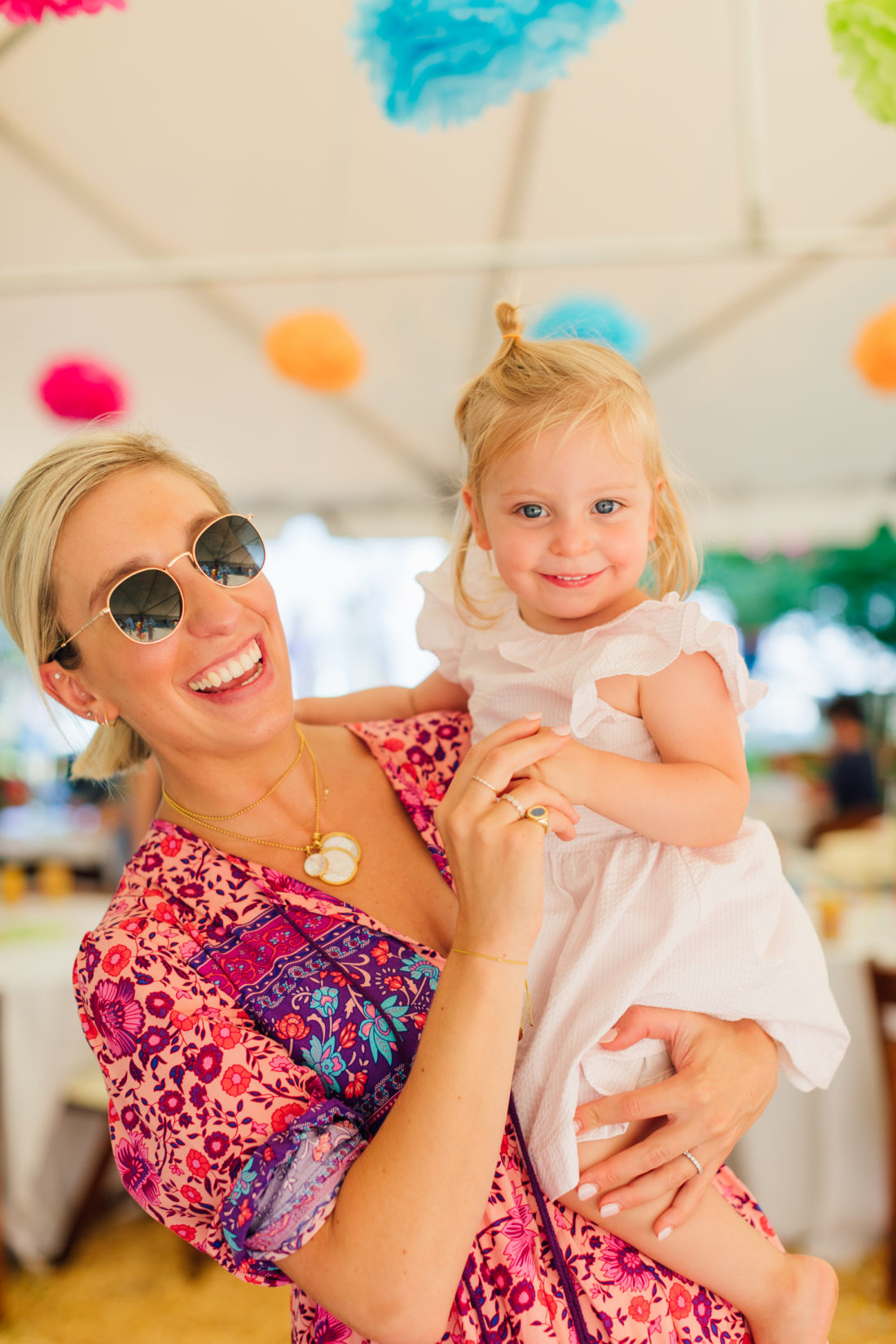 Blogger Julia Dzafic of Lemon Stripes and daughter Amalia dance at Marlowe Martino's Cinco de Marlowe themed 5th birthday fiesta