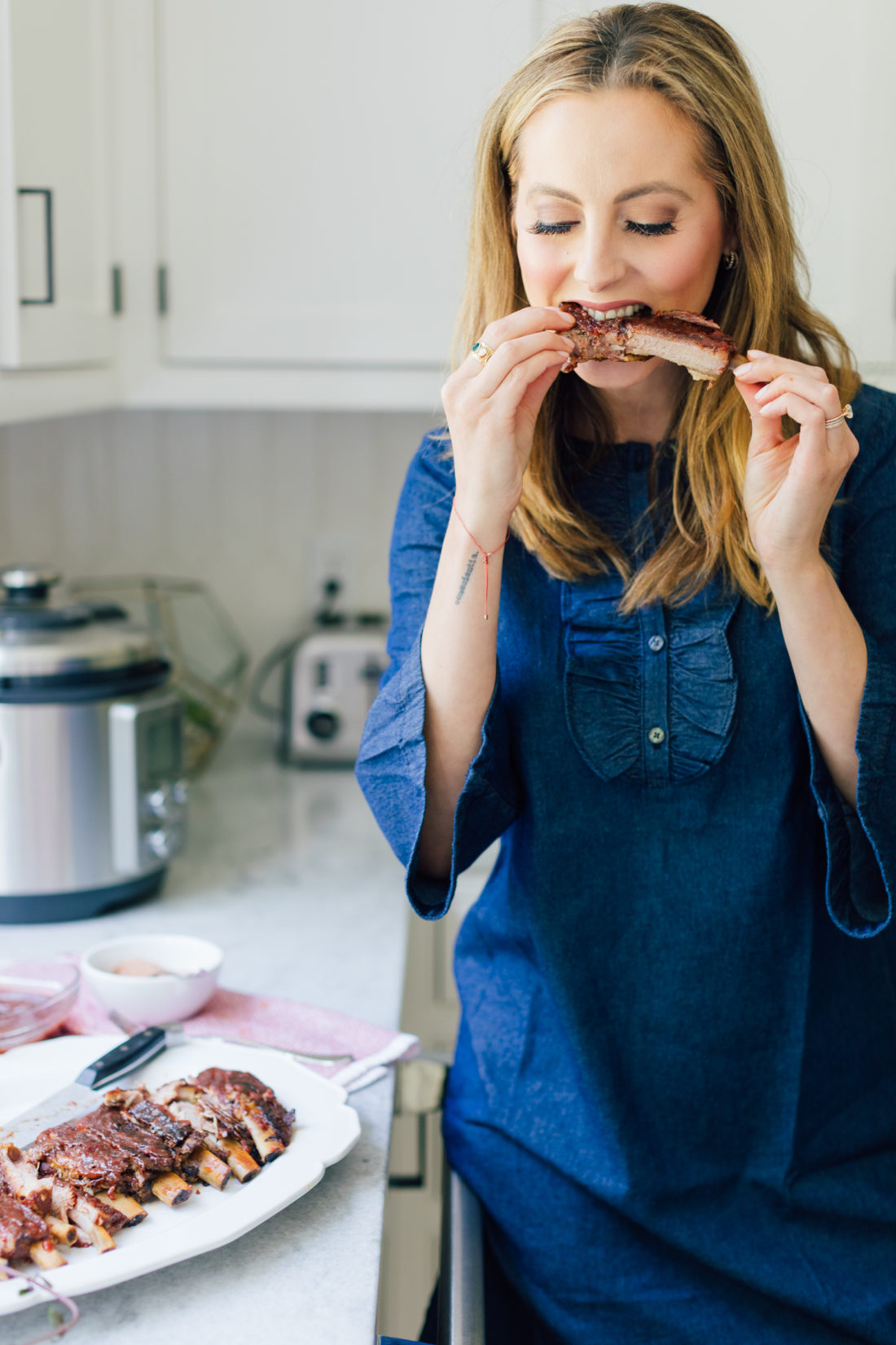 Eva Amurri Martino taste-tests her Dry Rubbed Ribs With Stone Fruit BBQ Sauce