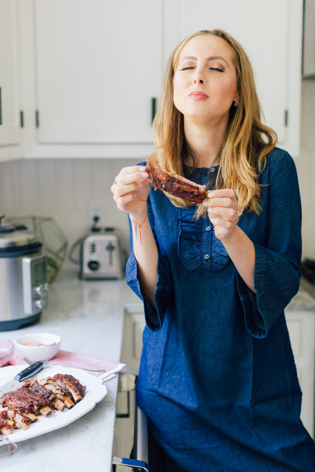 Eva Amurri Martino taste-tests her Dry Rubbed Ribs With Stone Fruit BBQ Sauce
