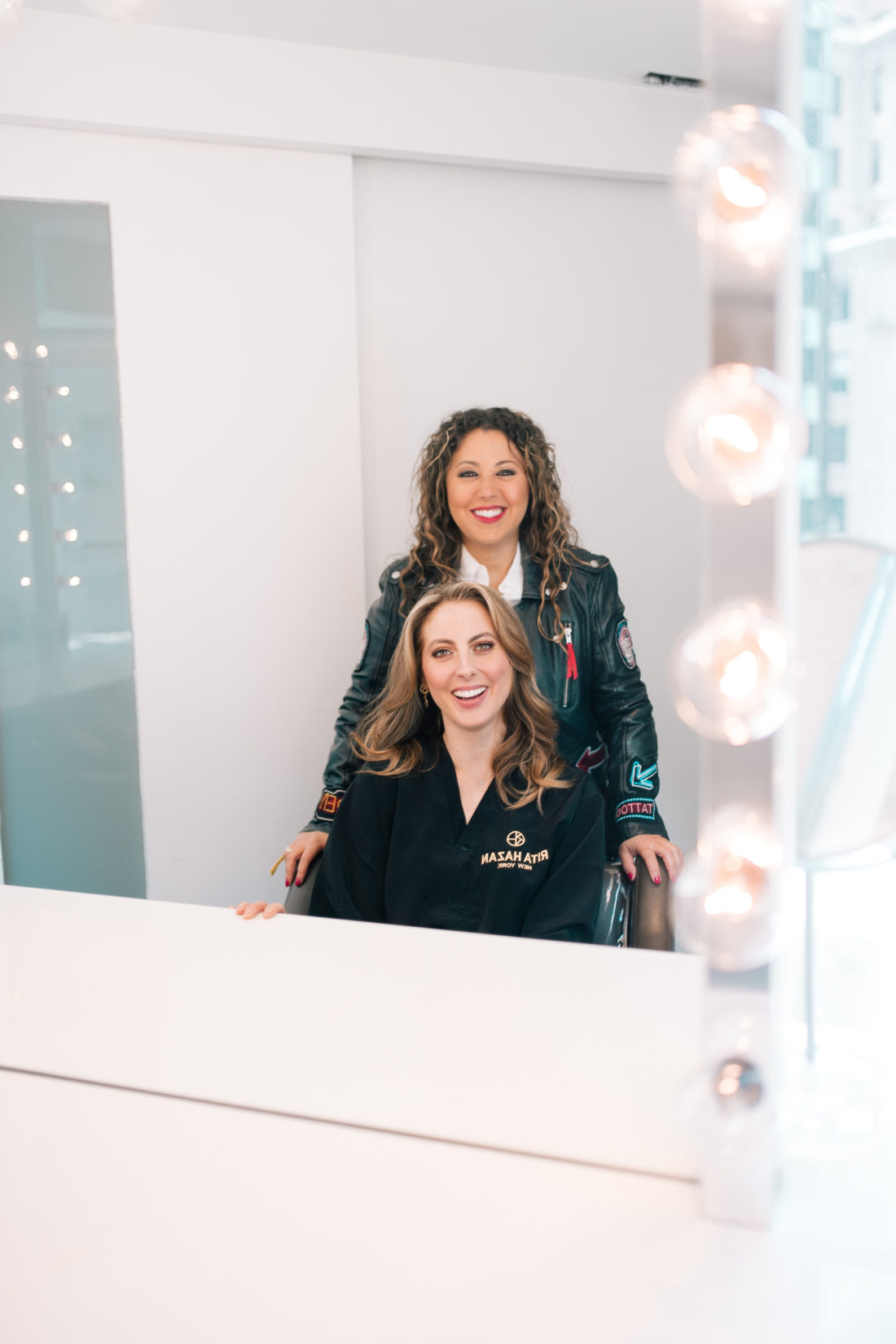 Rita Hazan plays with client Eva Amurri Martino's hair at her salon in New York City