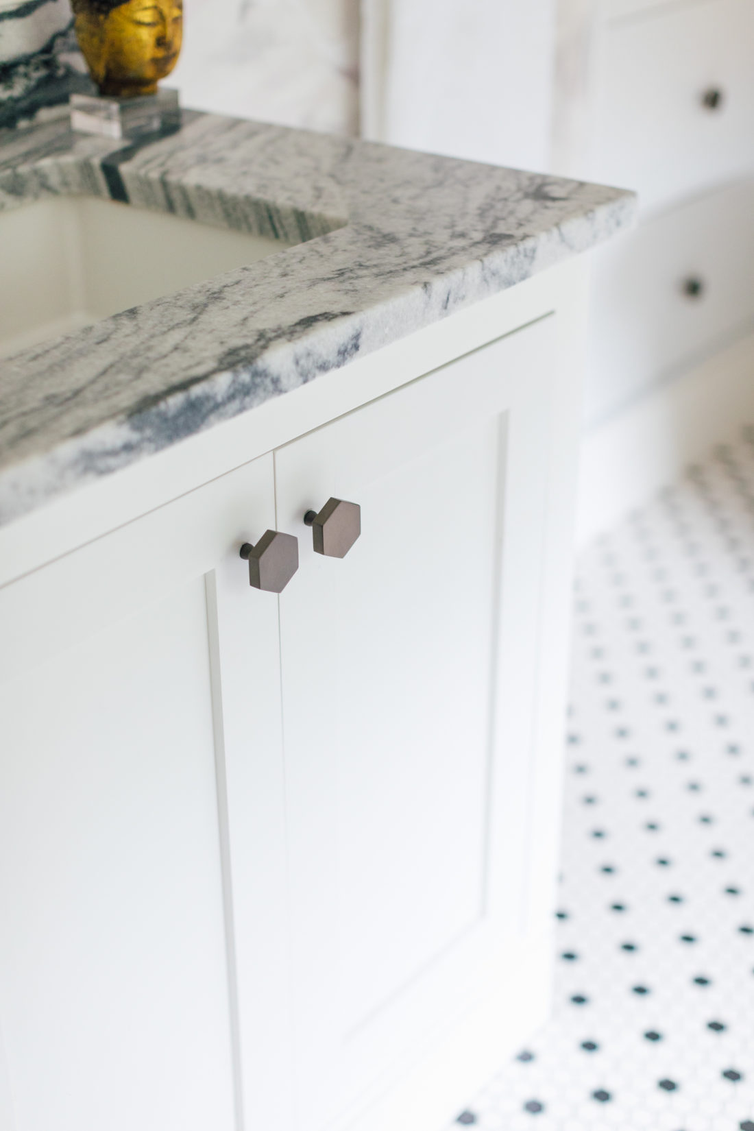 Detailed hexagon knobs in Eva Amurri Martino Master Bathroom