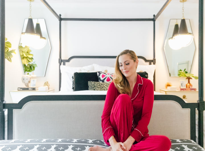 Eva Amurri Martino wears red pajamas while sitting inside her new master bedroom