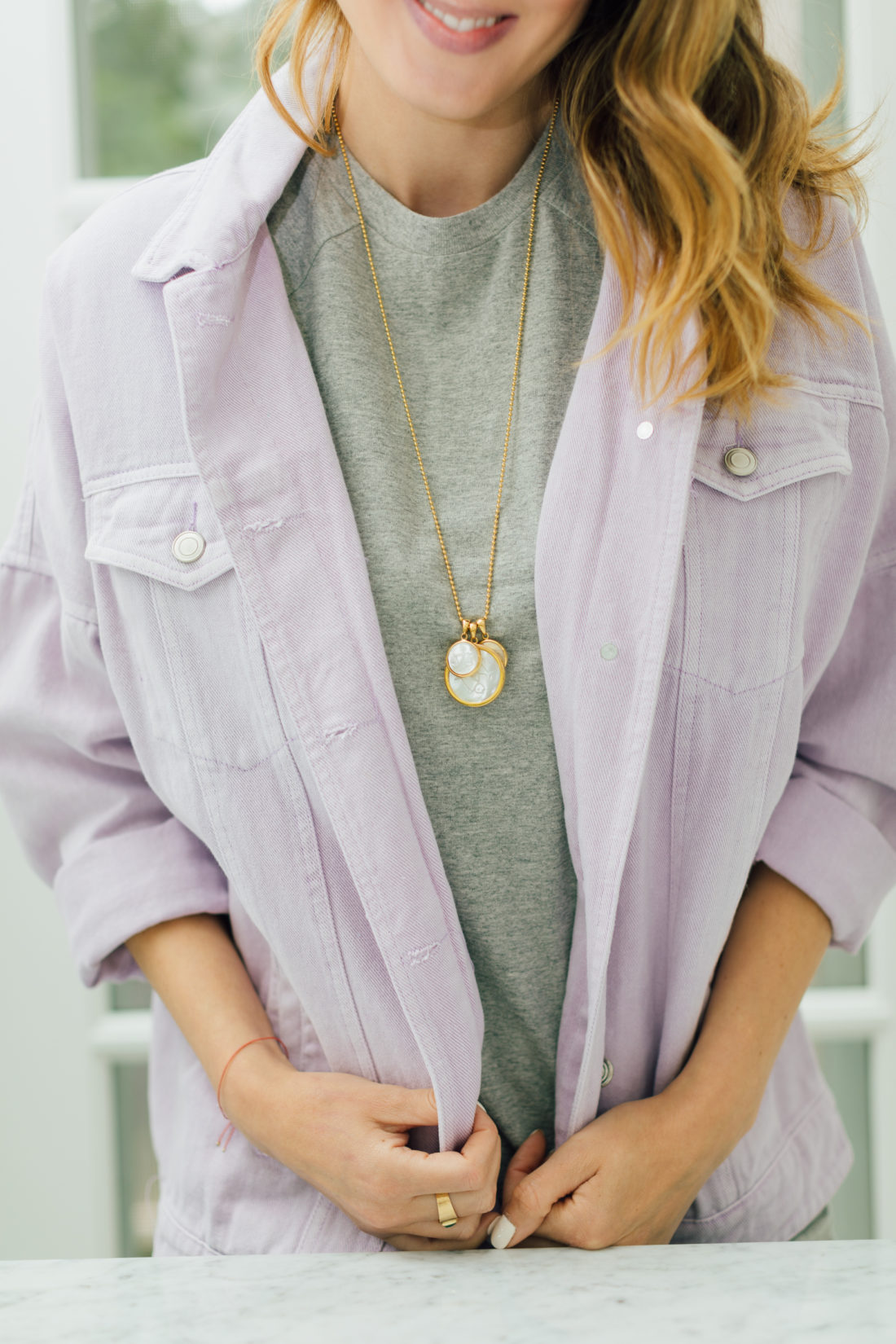 Eva Amurri Martino shares her September 2019 Obsessions which includes this ASHA Mother Of Pearl Customizable Necklace