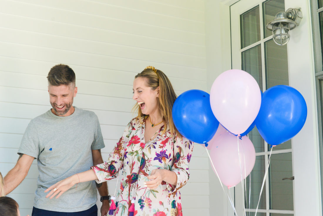 Eva Amurri Martino and husband Kyle smile after they discover the gender of their third child