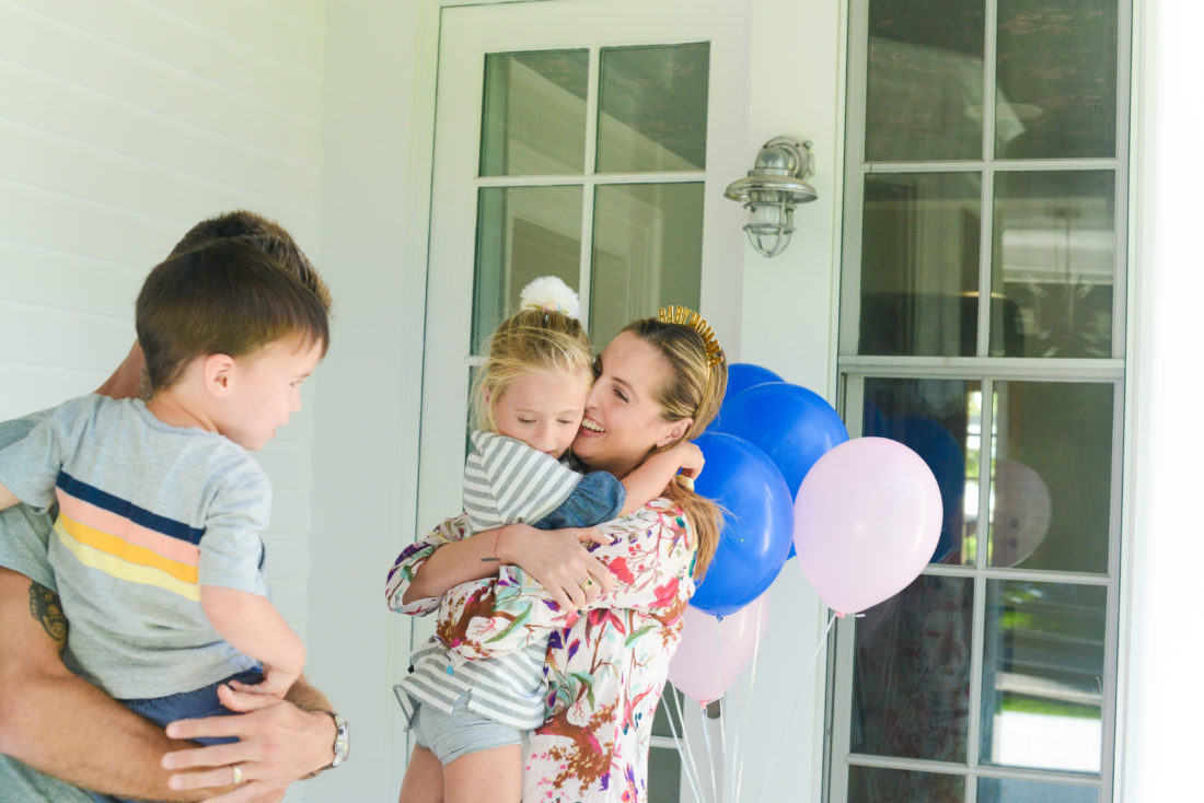 Eva Amurri Martino hugs daughter Marlowe after finding out the gender of their third baby