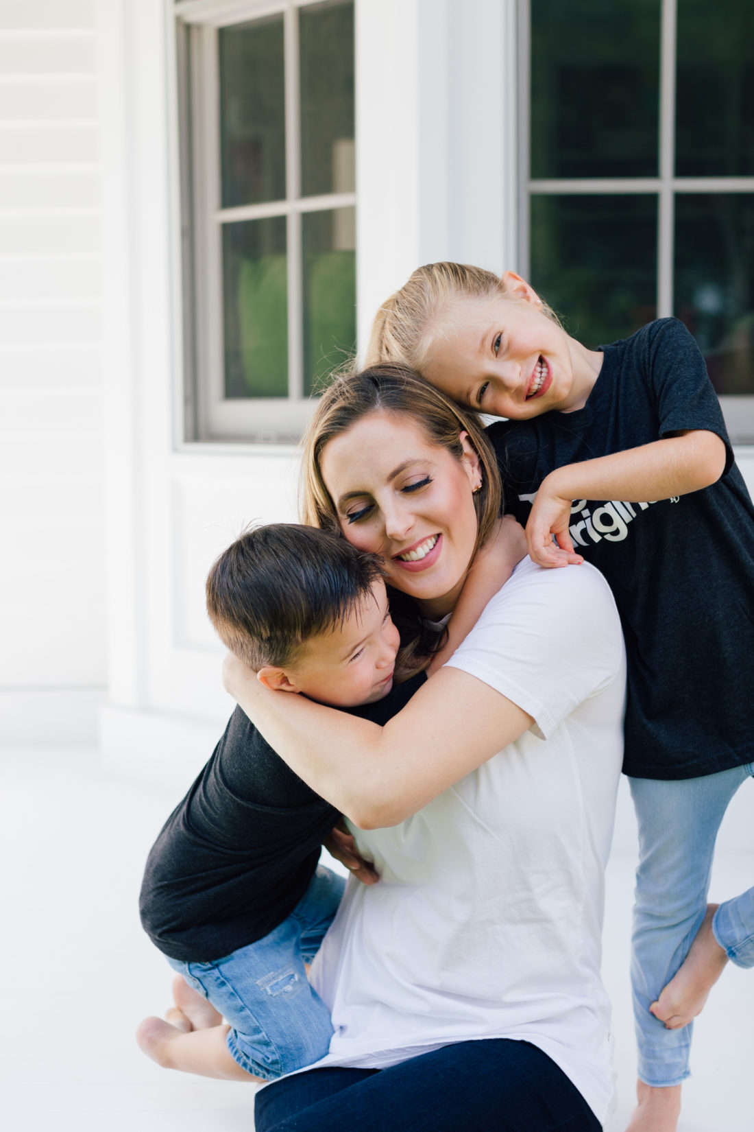 Eva Amurri Martino gets a sweet hug from kids Marlowe and Major