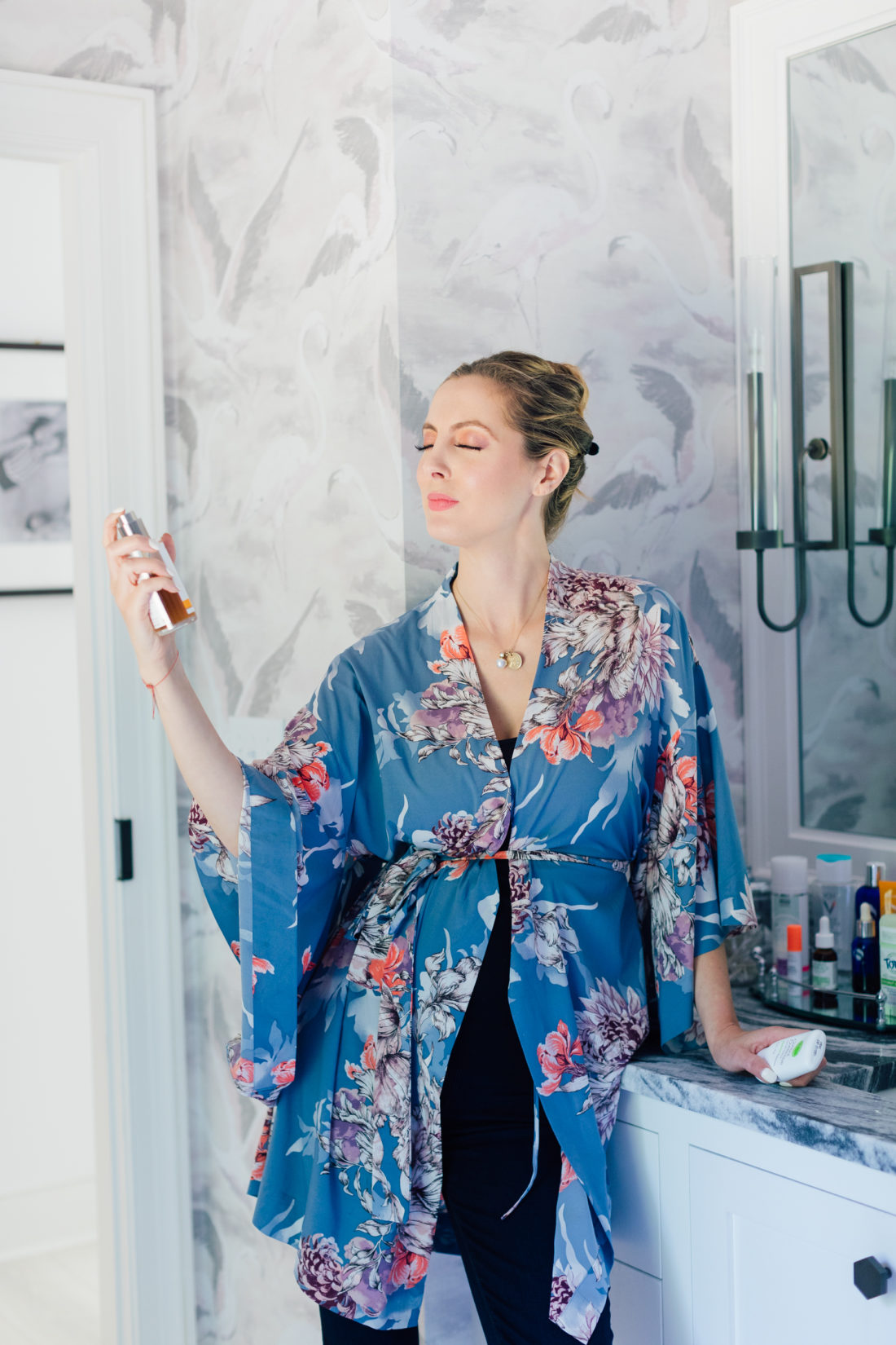 Eva Amurri Martino shares her updated pregnancy safe beauty routine while she sprays Dr. Hauschka's Facial Toner on her face
