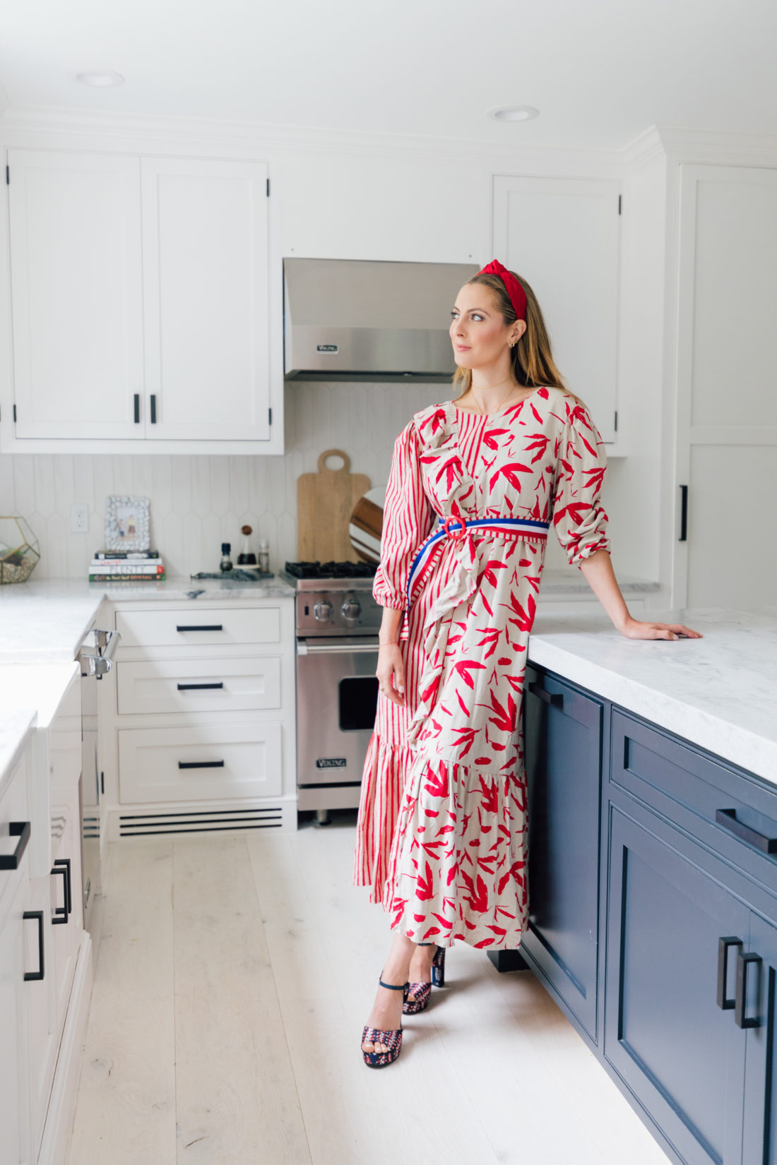 Eva Amurri Martino stands in the renovated, modern kitchen in her historic Connecticut home