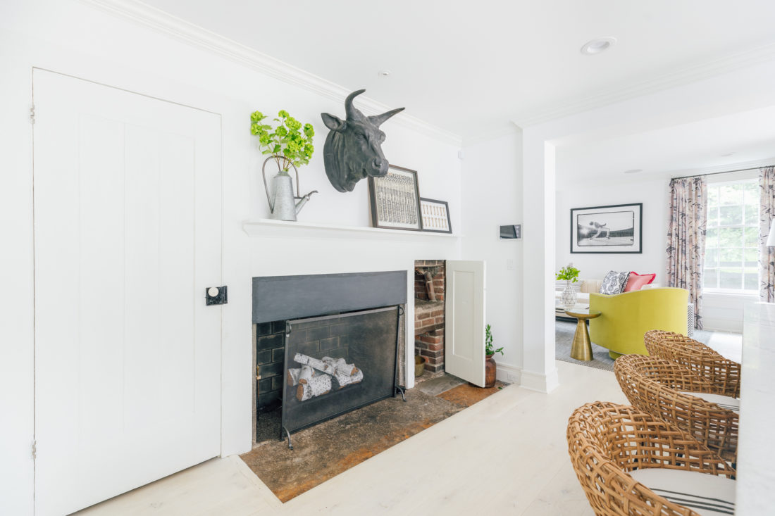 The fireplace and original wood oven are both on display in Eva Amurri Martino's renovated Connecticut kitchen