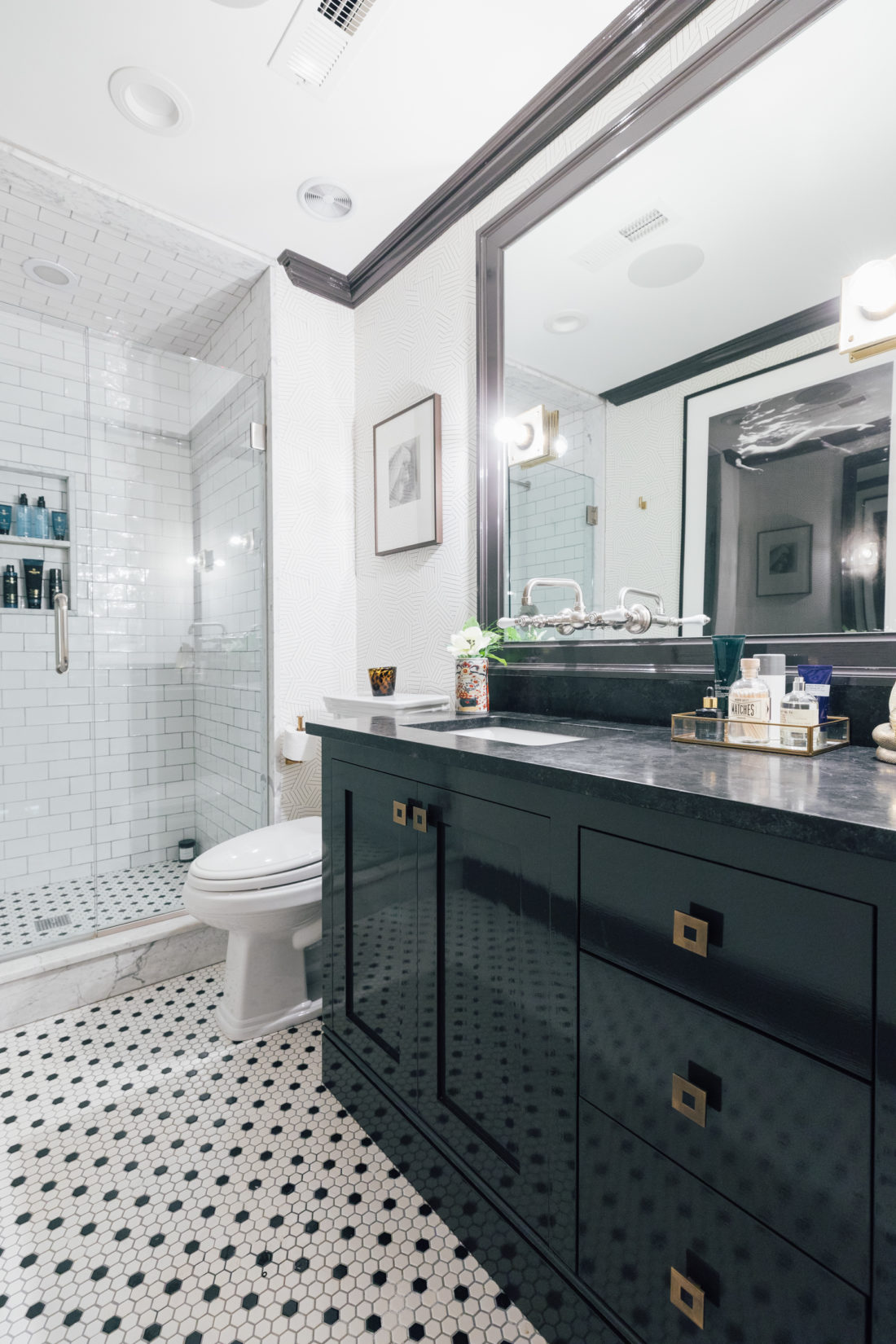 Kyle Martino's masculine bathroom in his newly renovated Connecticut home