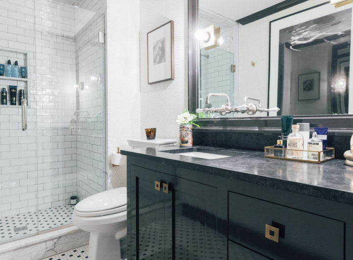 Kyle Martino's masculine bathroom in his newly renovated Connecticut home