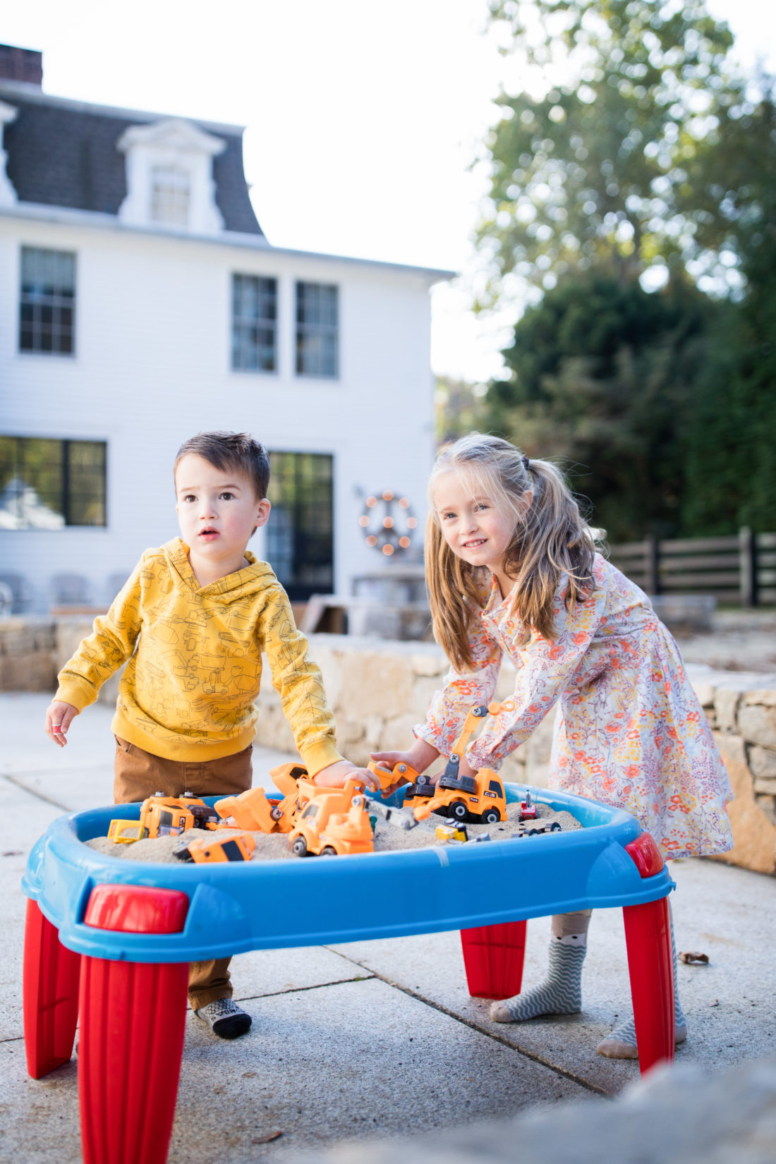 Major and Marlowe Martino play in the sand table at Major's 3rd Birthday Party