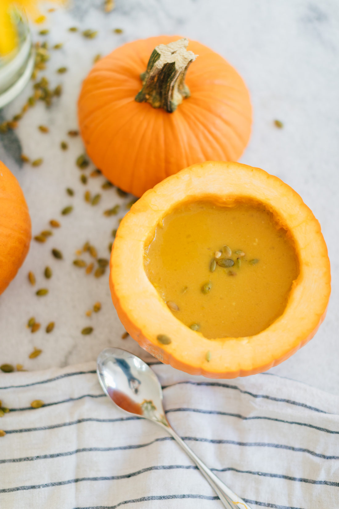 Eva Amurri Martino eats the easiest pumpkin soup ever out of a mini pumpkin