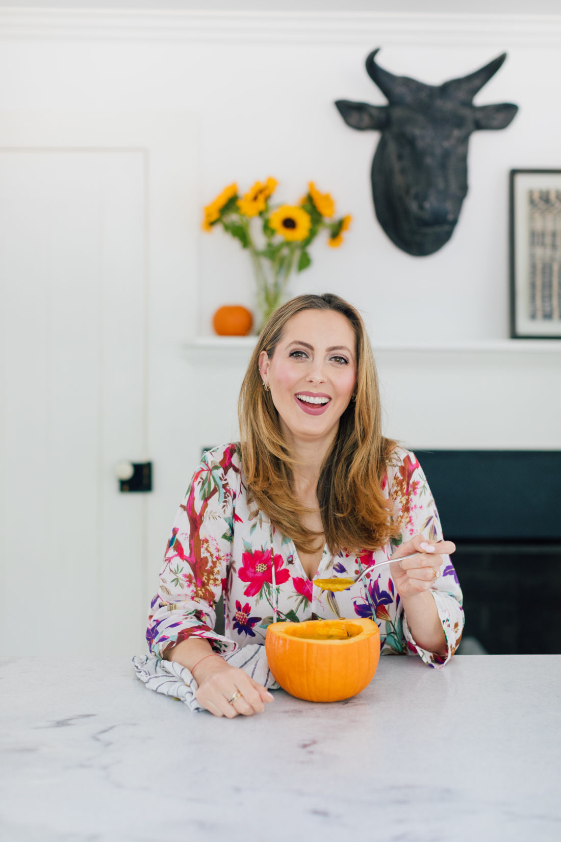 Eva Amurri Martino eats the easiest pumpkin soup ever out of a mini pumpkin