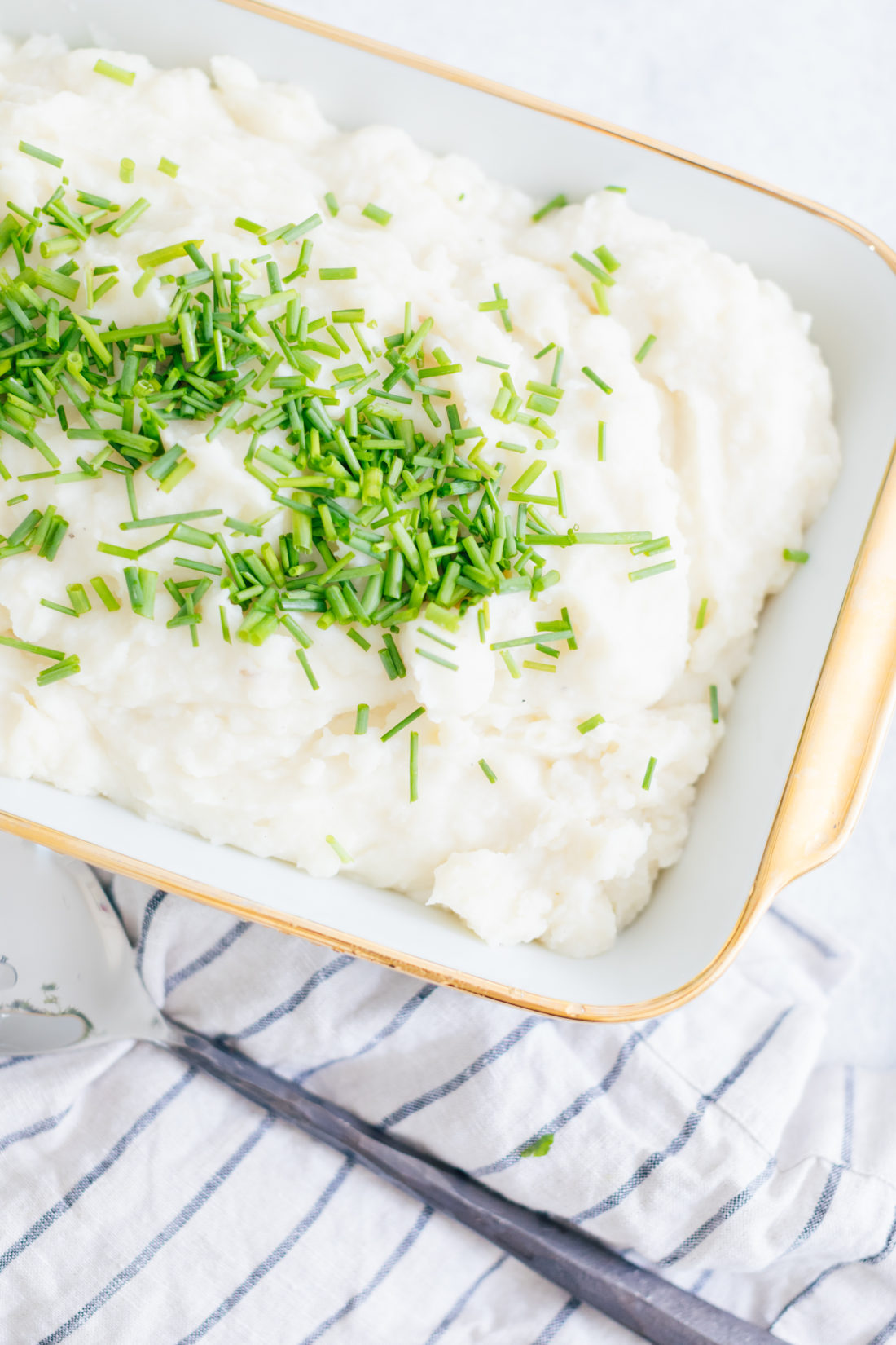 Eva Amurri Martino's Garlicky Goat Cheese & Chive Whipped Potatoes recipe is a great cows milk free Thanksgiving side dish