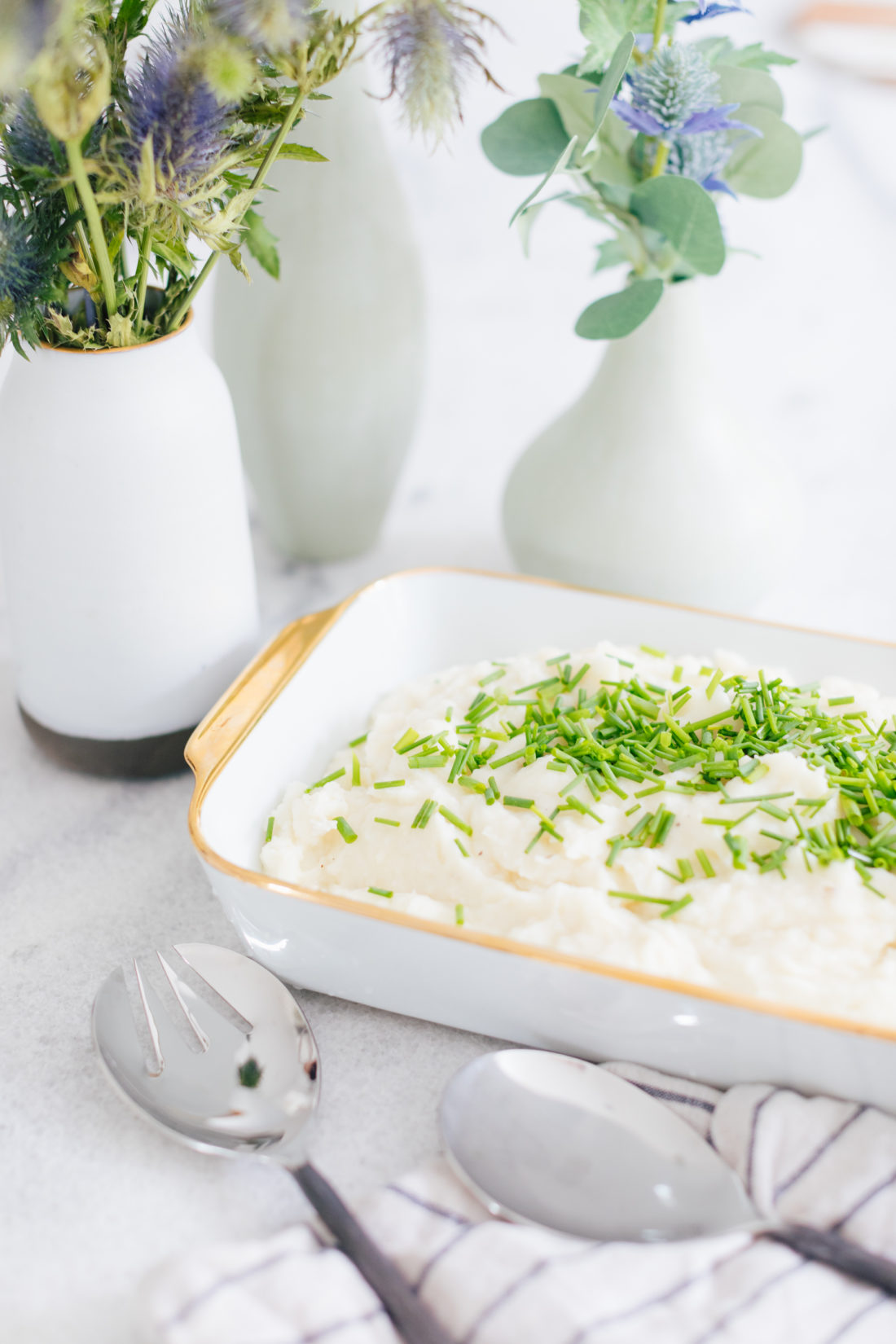 Eva Amurri Martino's Garlicky Goat Cheese & Chive Whipped Potatoes recipe is a great cows milk free Thanksgiving side dish