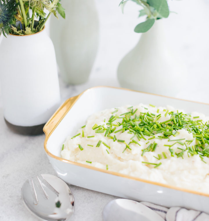 Eva Amurri Martino's Garlicky Goat Cheese & Chive Whipped Potatoes recipe is a great cows milk free Thanksgiving side dish