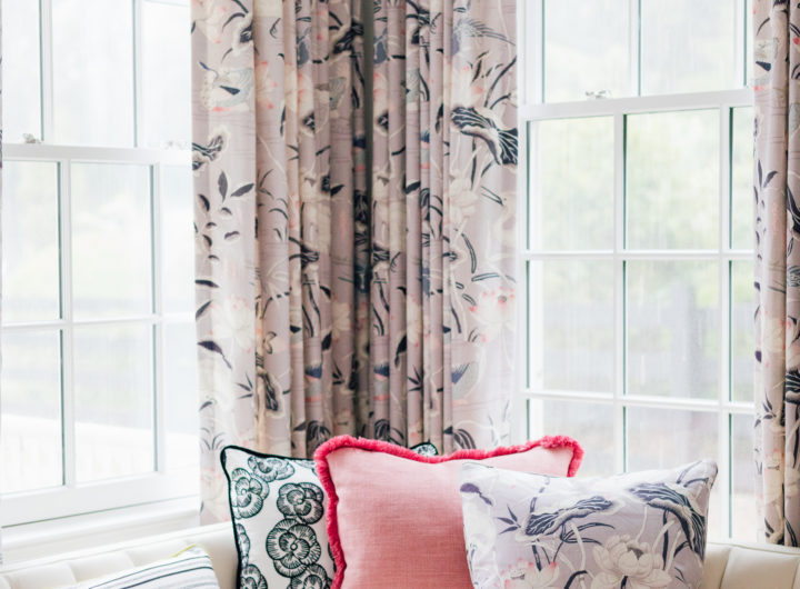 Eva Amurri's Connecticut living room featuring Schumacher fabric and wallpaper