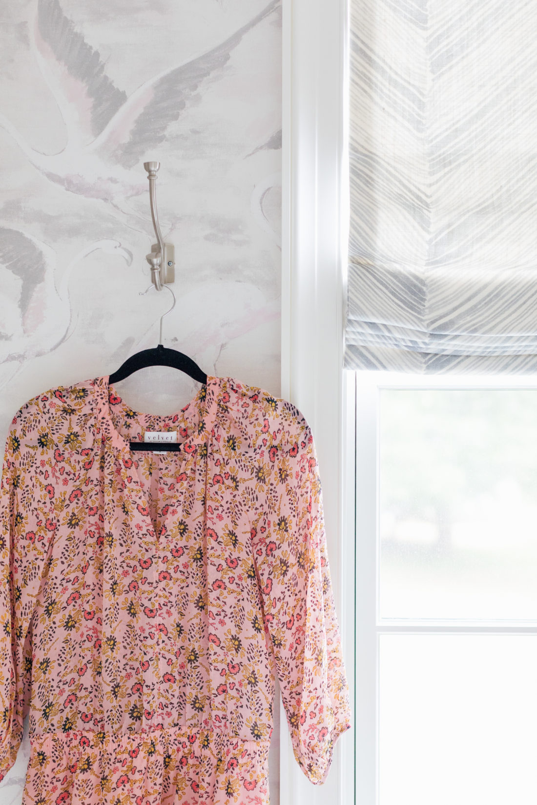 Eva Amurri's Connecticut bathroom featuring Schumacher shade fabric 