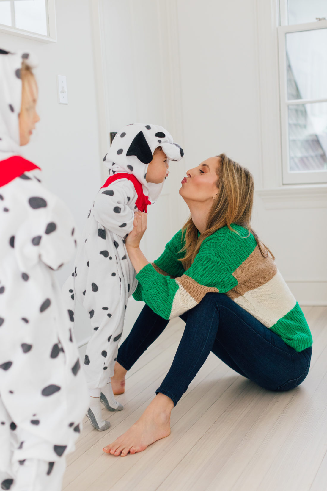 Eva Amurri hugs her kids Marlowe and Major who are dressed in Dalmatian costumes