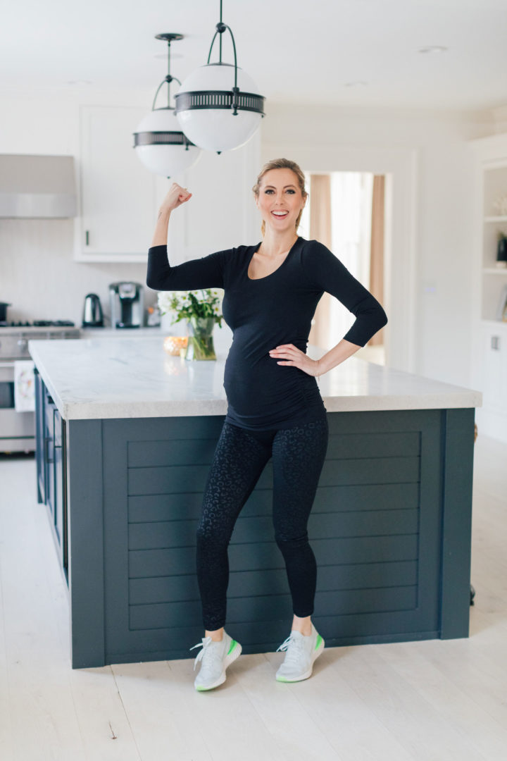 Eva Amurri flexes in her Connecticut kitchen and shares her favorite activewear for 2020