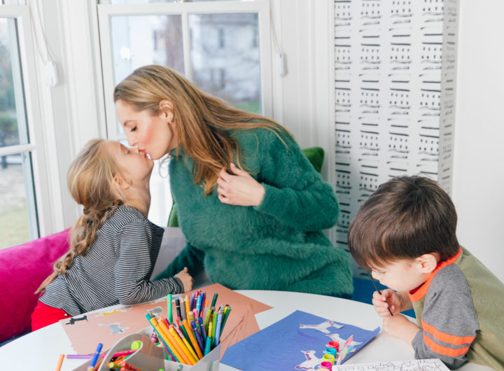 Eva Amurri kisses daughter Marlowe while they color in their playroom