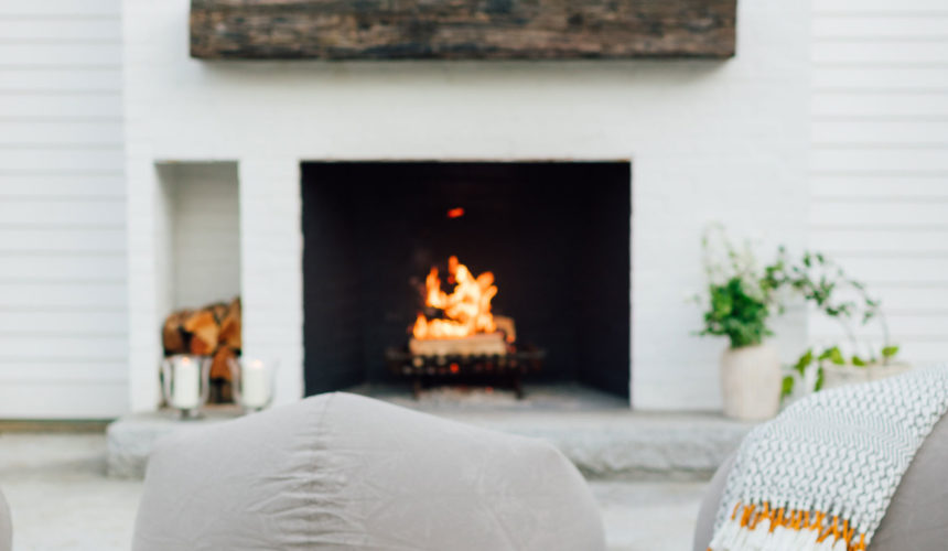 A portable projector for an outdoor movie night sits on the back patio at Eva Amurri's home in Connecticut