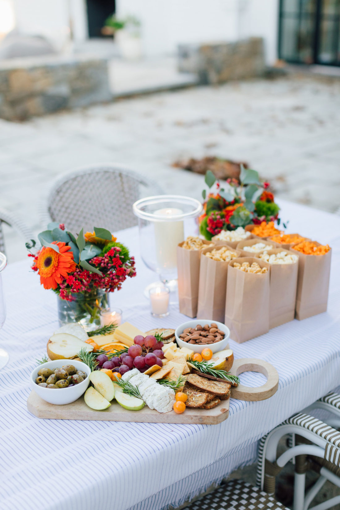 The buffet at Eva Amurri's outdoor movie night on the back patio of her Connecticut home