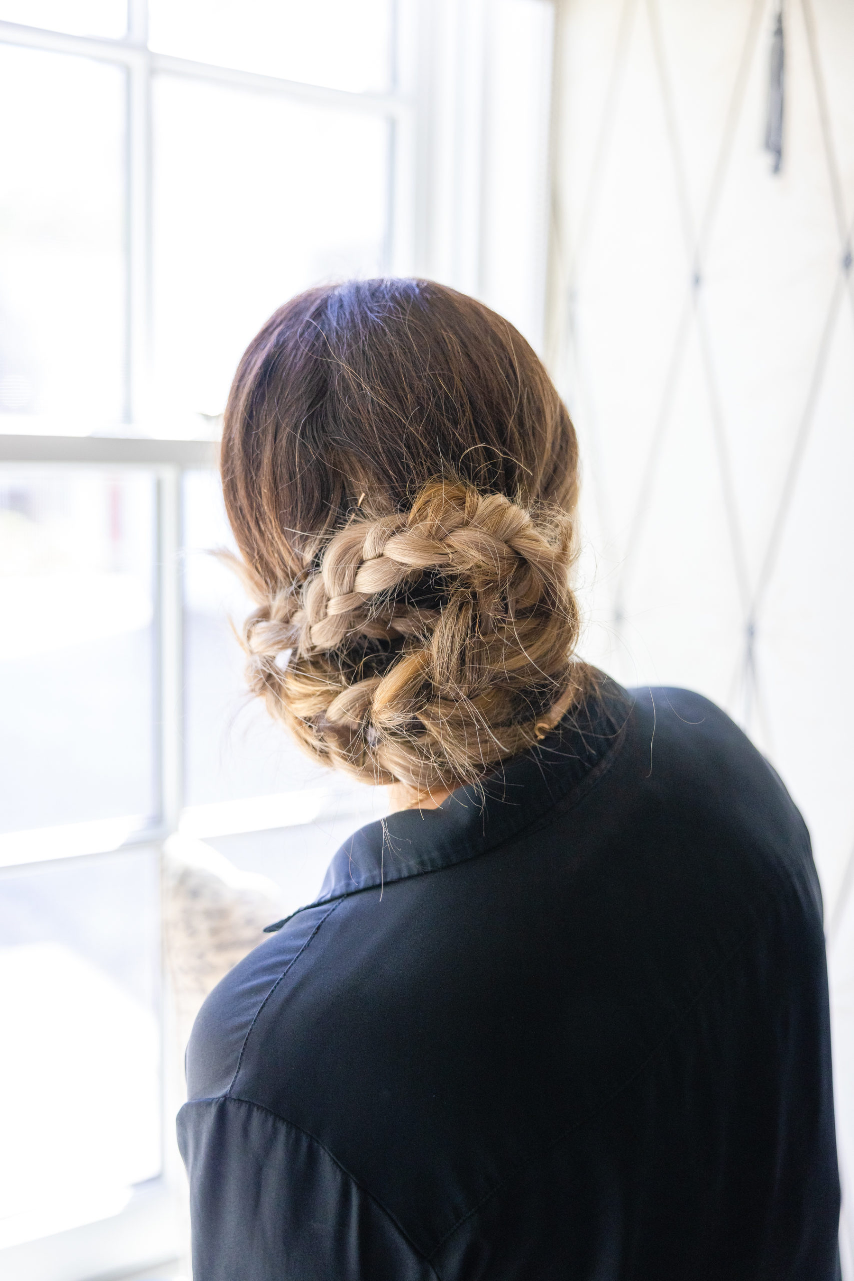 Half up half down (two buns, braided)