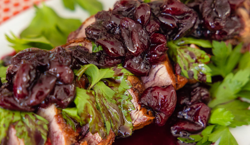 Eva Amurri shares a recipe for Grilled Pork Tenderloin with Spiced Cherry Sauce