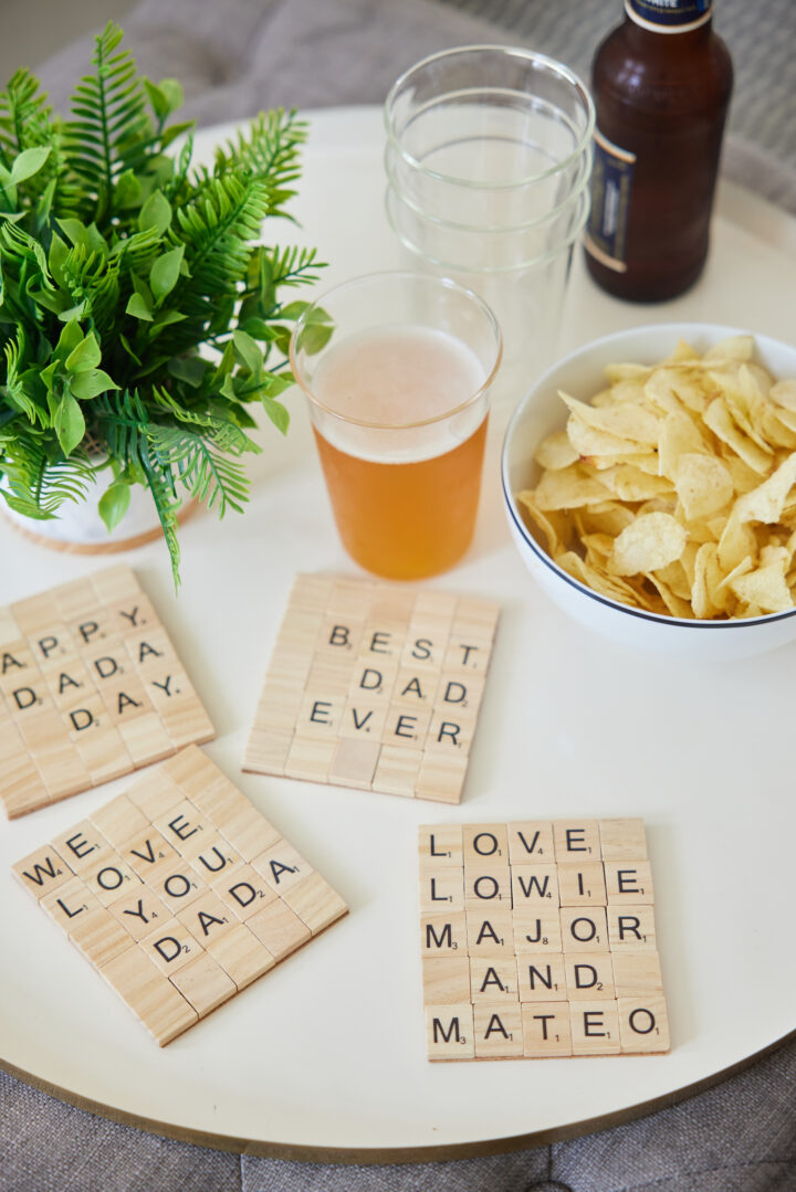 Eva Amurri shares her Scrabble Coasters for Father's Day