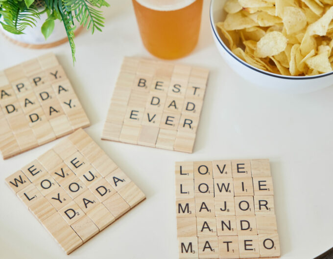 Eva Amurri shares her Scrabble Coasters for Father's Day